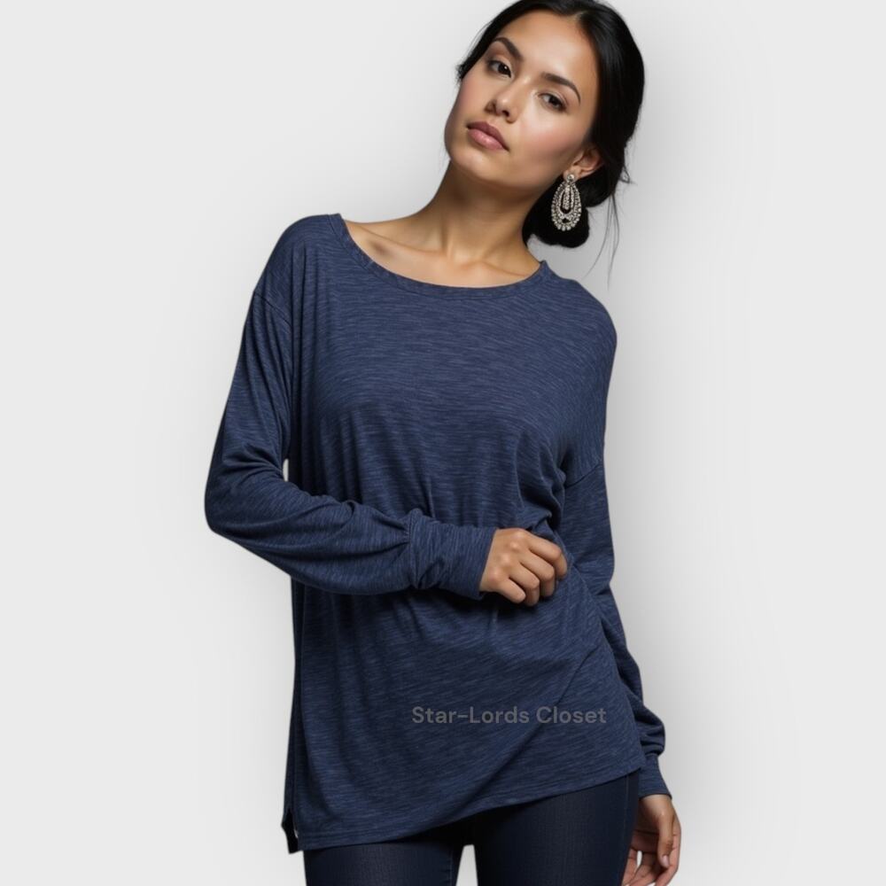 Abercrombie Fitch Oversized Long Sleeve Top | Small | Heather Blue Oversized Raw